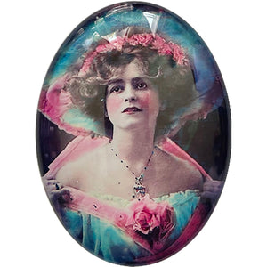 Victorian Woman Colorized Photo Glass Cameo Cabochon