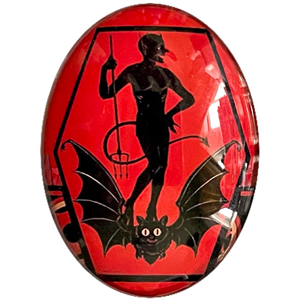 Vintage Art Deco Devil and Bat Illustration Glass Cameo Cabochon