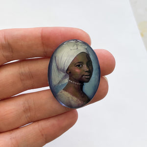 Beautiful Black Woman in Headwrap Antique Painting Cameo Cabochon