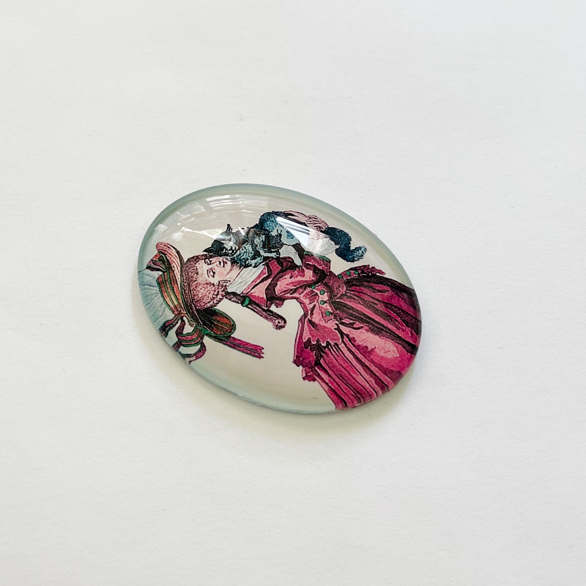 Baroque Woman with Cat Illustration Vintage Cameo Cabochon