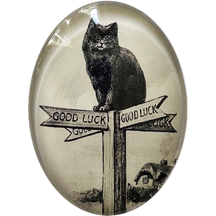 Black Cat Good Luck Illustration Vintage Cameo Cabochon