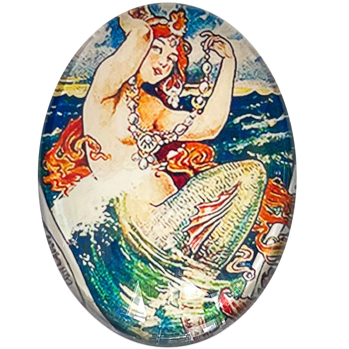 Vintage Mermaid Illustration Glass Cameo Cabochon