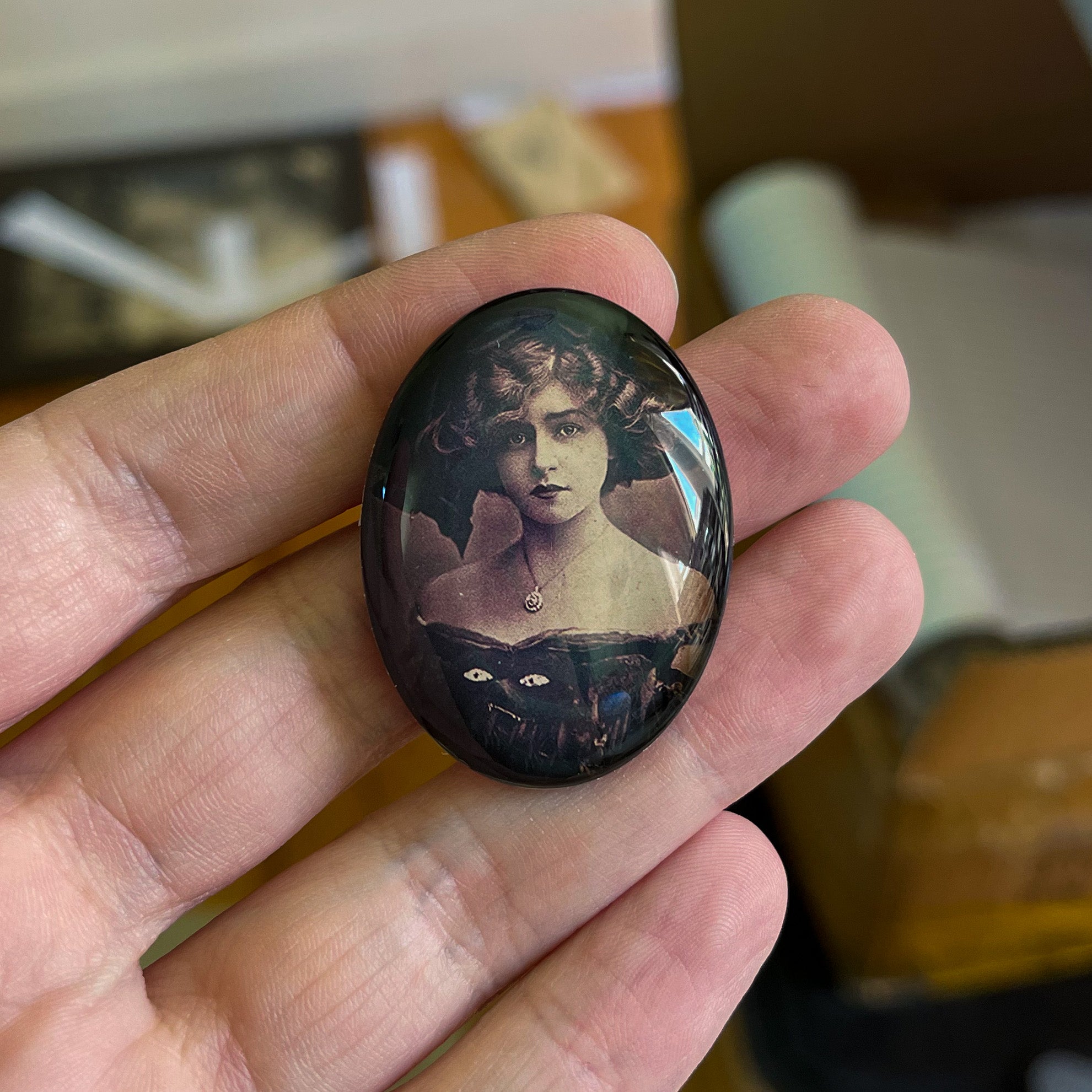 Mysterious Victorian Woman Photo Glass Cameo Cabochon