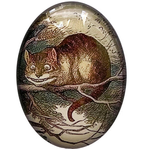 Cheshire Cat Alice in Wonderland Vintage Illustration Glass Cameo Cabochon