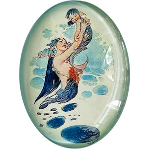 Vintage Mermaid and Child Illustration Glass Cameo Cabochon