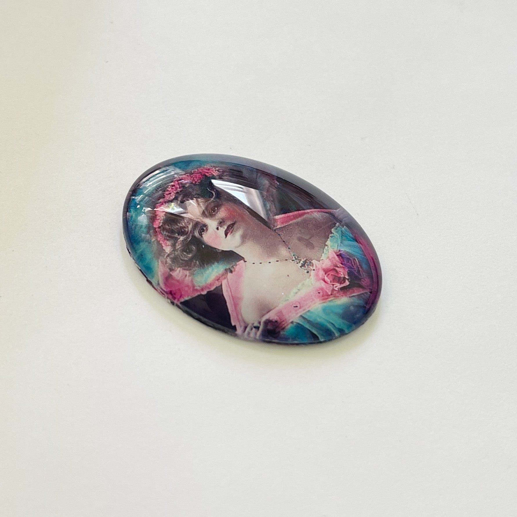 Victorian Woman Colorized Photo Glass Cameo Cabochon