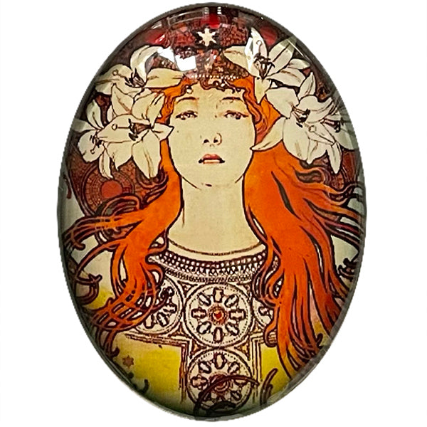 Alphonse Mucha Glass Cameo Cabochon French Art Nouveau