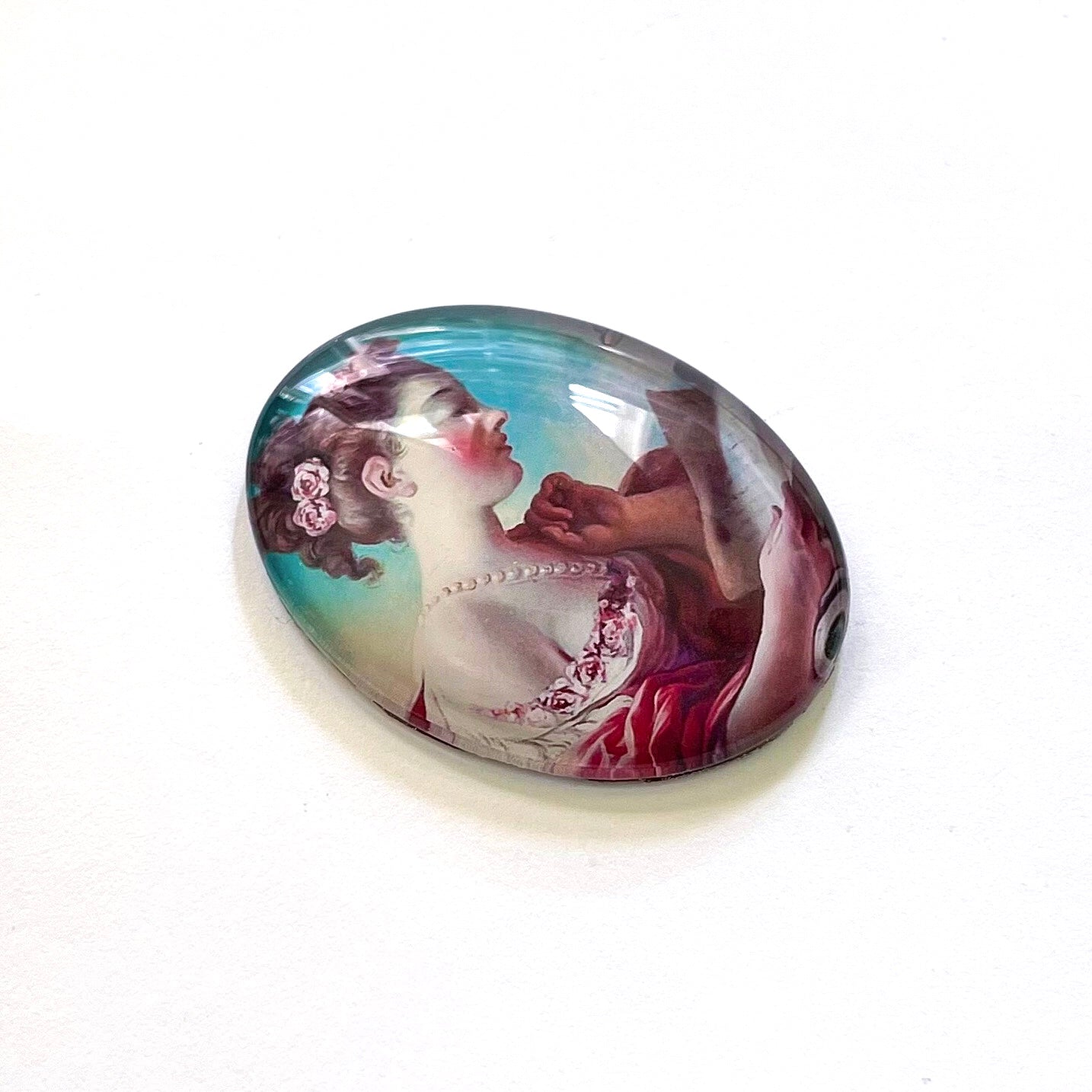Rococo Baroque Woman Reading Painting Glass Cameo Cabochon