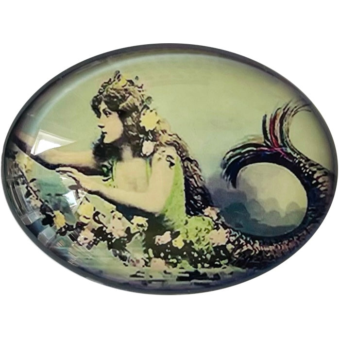 Victorian Mermaid Photo Art Glass Cameo Cabochon