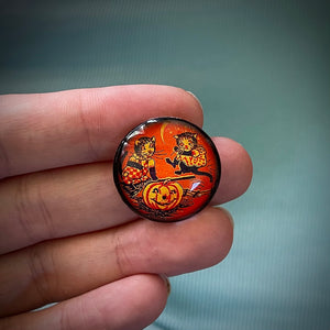 Round Vintage Halloween Pumpkin Cats Glass Cameo Cabochon