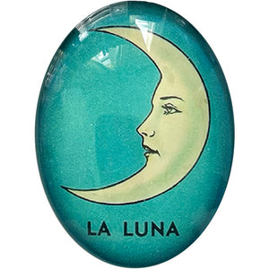 La Luna Loteria Card Crescent Moon Mexican Art Glass Cameo Cabochon
