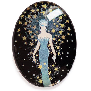 Art Deco Glamorous Celestial Stars Woman Glass Cameo Cabochon