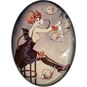 Vintage Art Nouveau Devil Woman Glass Cameo Cabochon