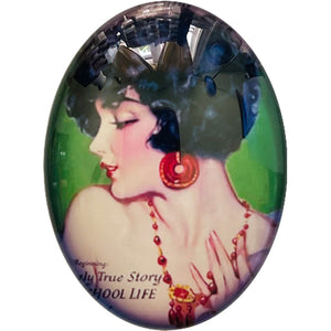 Vintage Woman with Jewelry Painting Glass Cameo Cabochon