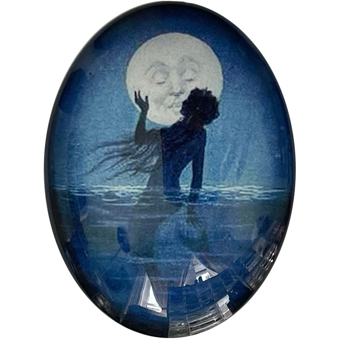 Vintage Mermaid Kissing Full Moon Cabochon Art Nouveau