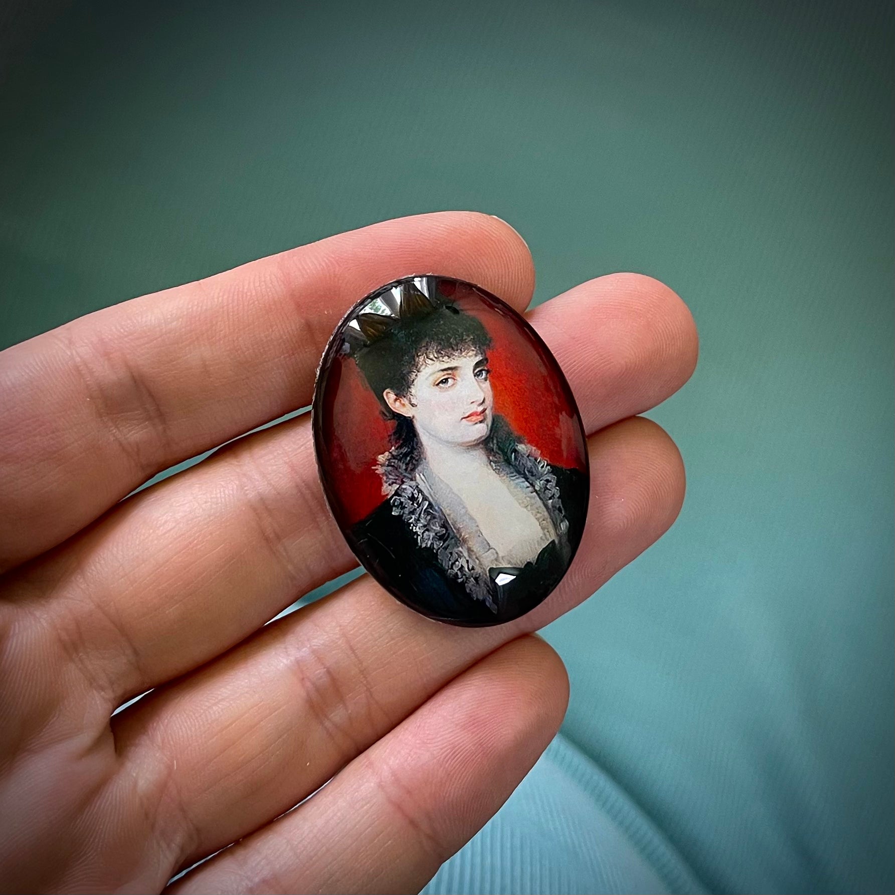Beautiful Gothic Woman Antique Painting Cameo Cabochon Vampire