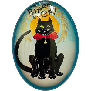 Black Cat Fortune Telling Game Illustration Vintage Cameo Cabochon
