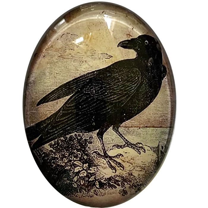 Victorian Gothic Crow Design Glass Cameo Cabochon Raven