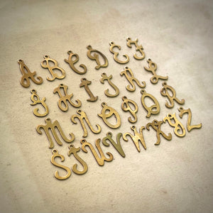 Vintage Script Brass Alphabet Letter Charms Victorian Cursive