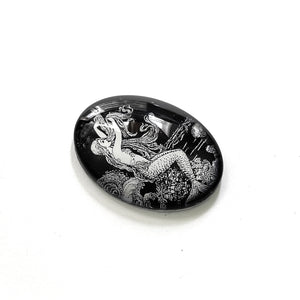 Vintage Mermaid Glass Cameo Cabochon Black and White