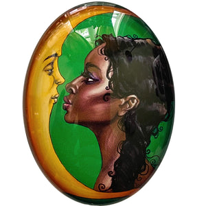 Moon Kiss Art Nouveau Lady Glass Cameo Cabochon African American