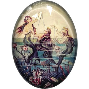 Victorian Mermaids Illustration Glass Cameo Cabochon
