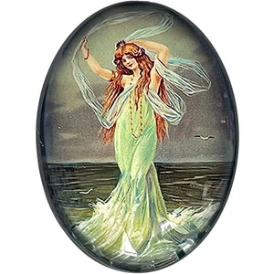 Mystical Mermaid Sea Witch Woman of the Sea Art Glass Cameo Cabochon