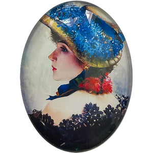 Victorian Woman in Hat Painting Glass Cameo Cabochon