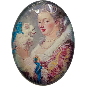 Rococo Baroque Woman with Dog Painting Glass Cameo Cabochon