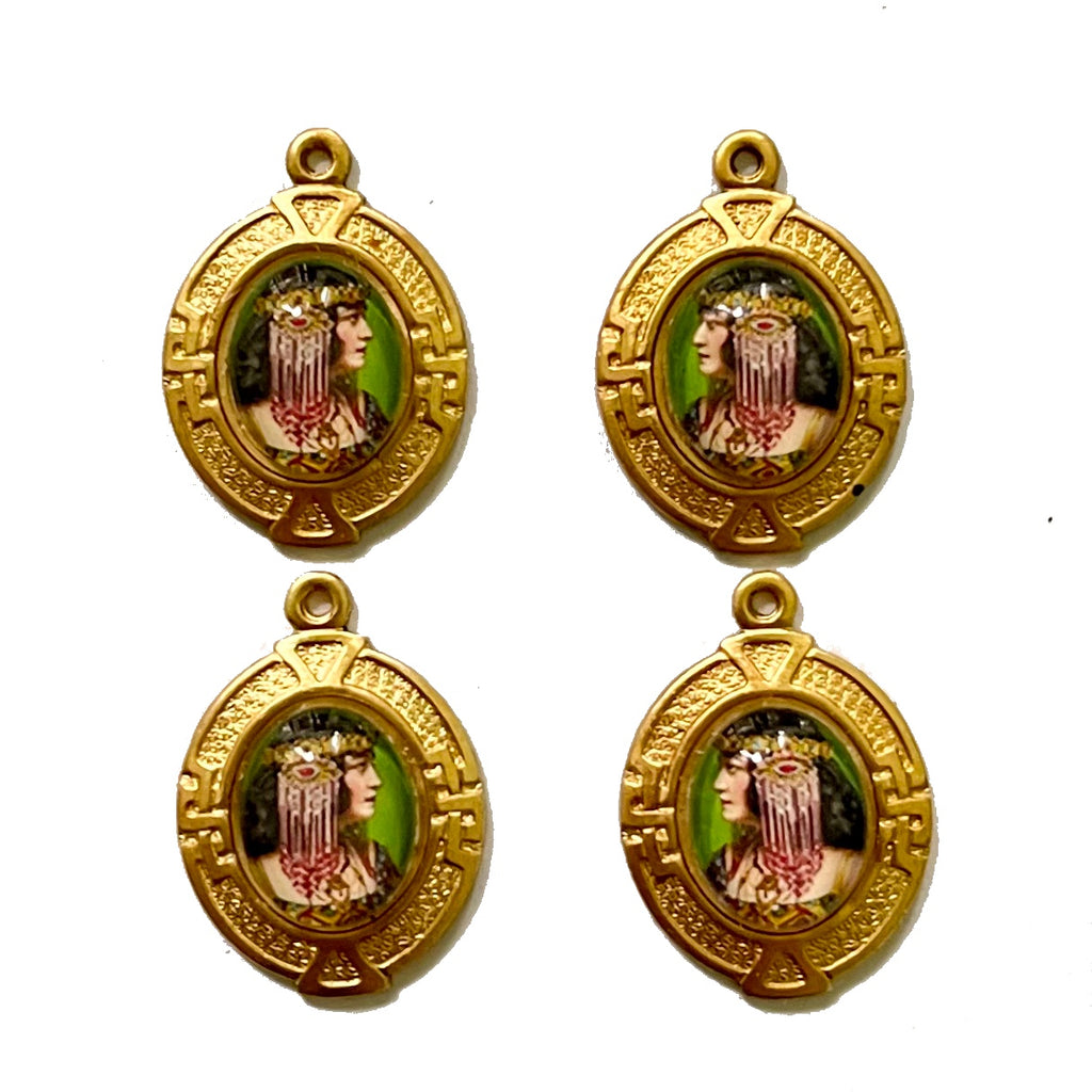 4pc set Bejeweled Art Nouveau Woman Handmade Pendants Charms