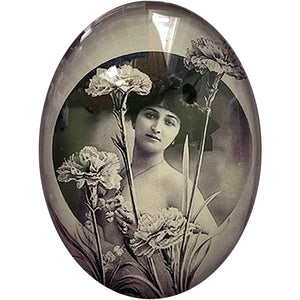 Art Nouveau Woman with Flowers Glass Cameo Cabochon