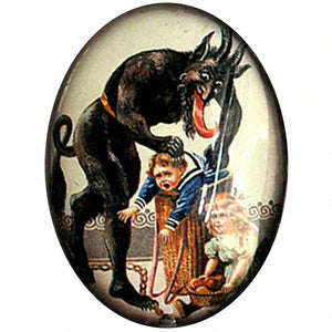 Krampus Taking Bad Children Vintage Illustration German Christmas Glass Cameo Cabochon