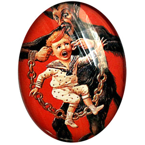 Krampus Chains Vintage Illustration German Christmas Glass Cameo Cabochon