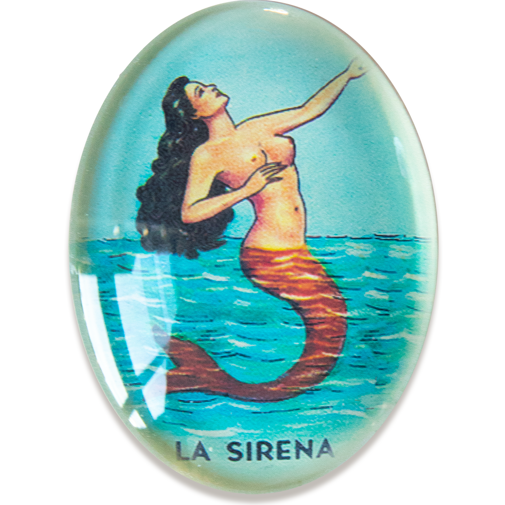 La Sirena Loteria Card Mermaid Glass Cameo Cabochon