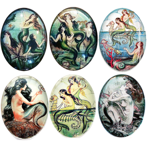 Victorian and Art Deco Mermaids Glass Cameo Cabochon