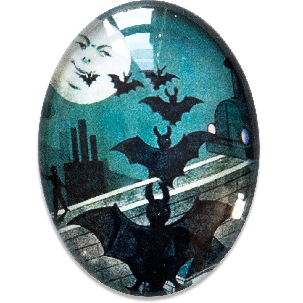 Moon Bats Cameo Cabochon Mysterious City Night Art Deco