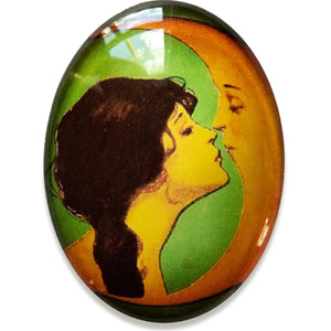 Moon Kiss Art Nouveau Lady Glass Cameo Cabochon
