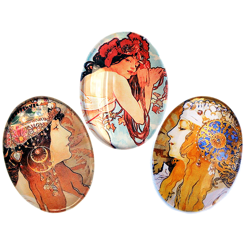 Alphonse Mucha Glass Cameo Cabochon Art Nouveau