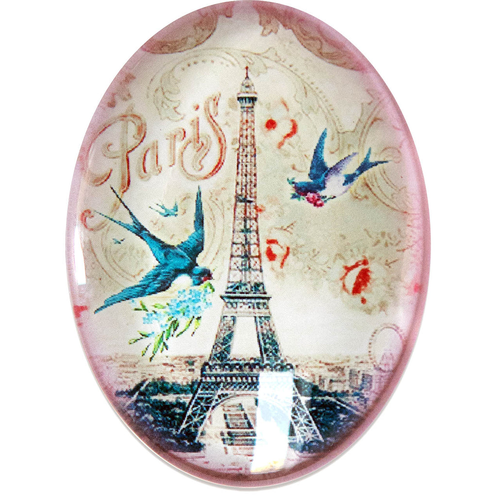 Paris Eiffel Tower Birds Glass Cameo Cabochon