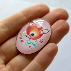 Retro Kitschy Pastel Deer Doe Cameo Cabochon