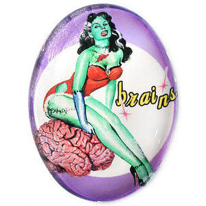 Zombie Pinup Brains Halloween Glass Cameo Cabochon