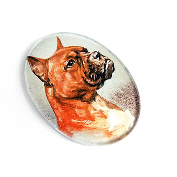 Boxer Dog Illustration Glass Cameo Cabochon