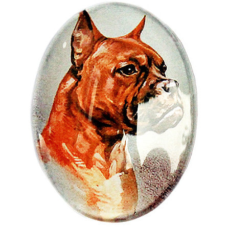 Boxer Dog Illustration Glass Cameo Cabochon