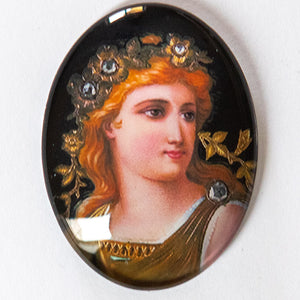 Reproduction Limoge Glass Cameo Cabochon Antique Enamel Painting Greek Roman Woman