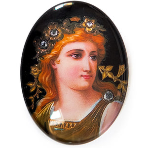 Reproduction Limoge Glass Cameo Cabochon Antique Enamel Painting Greek Roman Woman