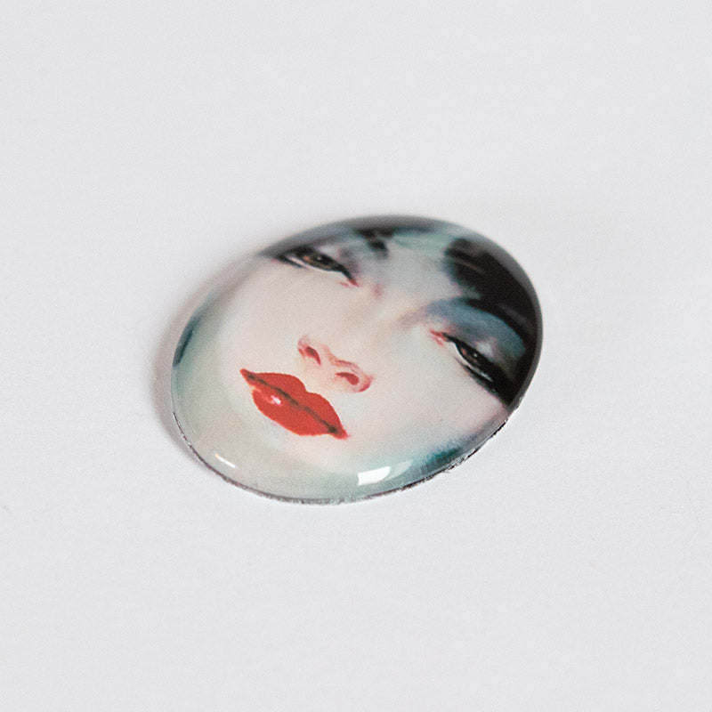Art Deco Beautiful Face Red Lips Woman Glass Cameo Cabochon