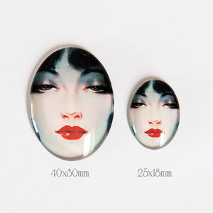 Art Deco Beautiful Face Red Lips Woman Glass Cameo Cabochon