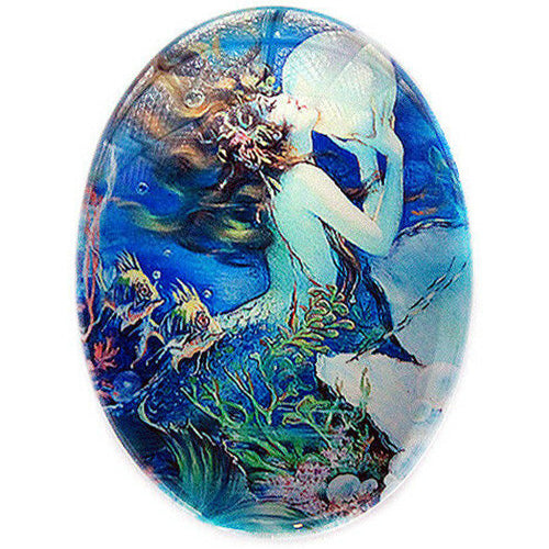 Victorian Mermaid Pearl Cameo Cabochon Art Nouveau