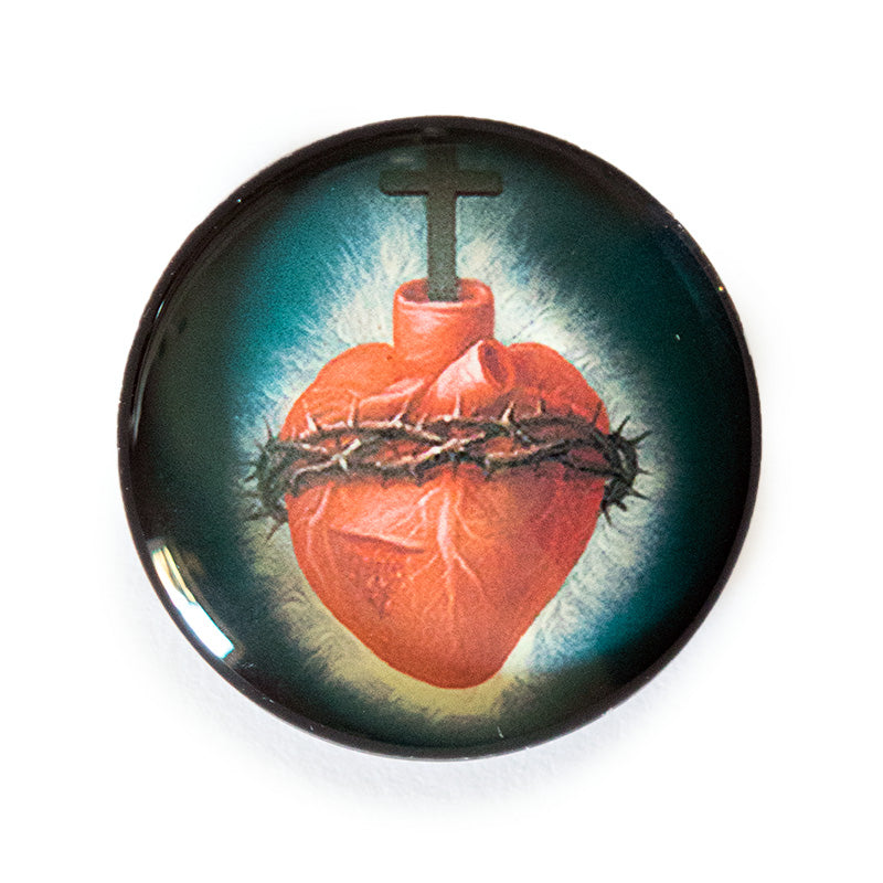 Round Sacred Heart Glass Cameo Cabochon