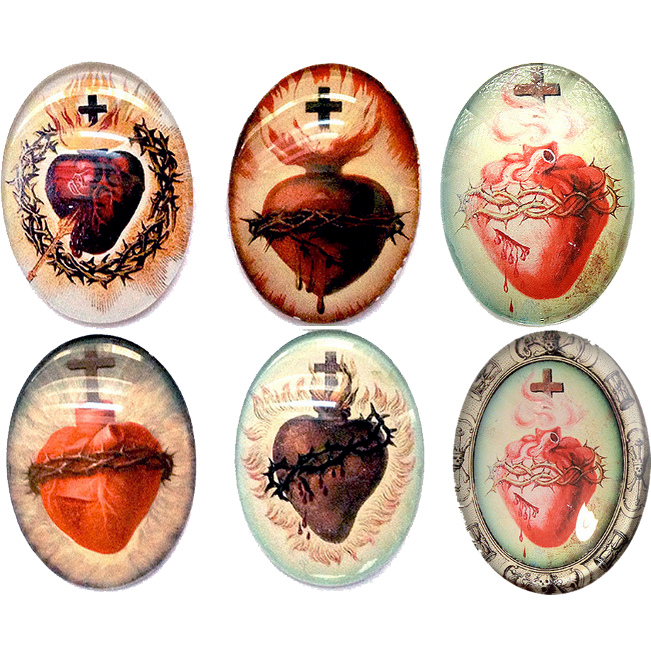 Sacred Heart of Jesus Glass Cabochon Cameo Religious